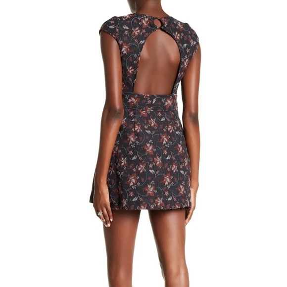 Free People Say Yes Black Floral Textured Stretch Knit Mini Dress - Picture 4 of 13
